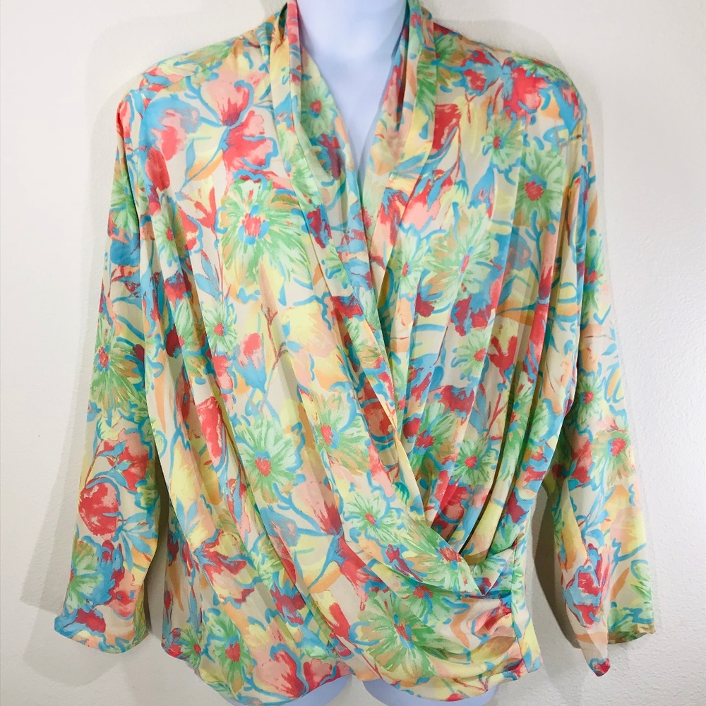 SOLD Jessica London Yellow Floral Blouse Size 20
